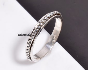 Twisted 925 Sterling Silver Spinner Ring, Meditation Fidget Ring