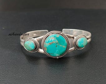 Mohave Turquoise Gemstone Bangle - 925 Sterling Silver Bracelet Handmade Jewelry ~ Gift For Graduation