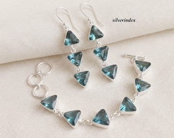 Aquamarine Set Jewelry, Bracelet & Earring Combo, 925 Sterling Silver, Women Handmade Jewelry, Gifts