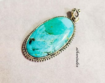 Mohave Turquoise Gemstone Pendant :925 Sterling Silver Handmade Jewelry