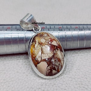 Handmade Brecciated Mookaite Sterling Silver Pendant – Oval Gemstone