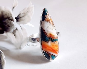 Oyster Arizona Copper Turquoise Sterling Silver Ring, Oyster Turquoise Pear Stone Handmade Ring, Dainty  Oyster Turquoise Ring, Gift For Her
