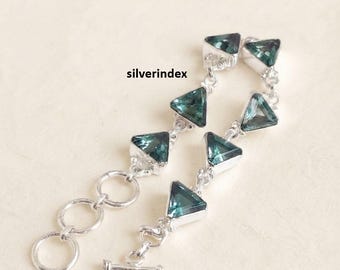 Aquamarine Adjustable Bracelet* 925 Sterling Silver* Handmade Jewelry* Triangle Shape* Gift For Women