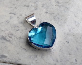 Handmade Sterling Silver Blue Topaz Heart Pendant