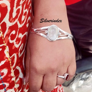 Moonstone Bangle, Adjustable Handmade Bangle, 925 Sterling Silver Bracelet, Women Bracelet Jewelry, Bracelet For Christmas Length 7.5”