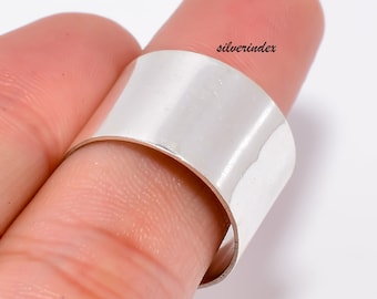 Sterling Silver Cigar Band Ring, Wide Thumb Ring for Women