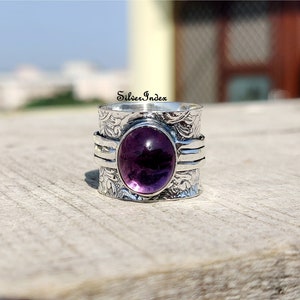 Amethyst Ring 925 Silver Ring Triple Band Ring Statement - Etsy