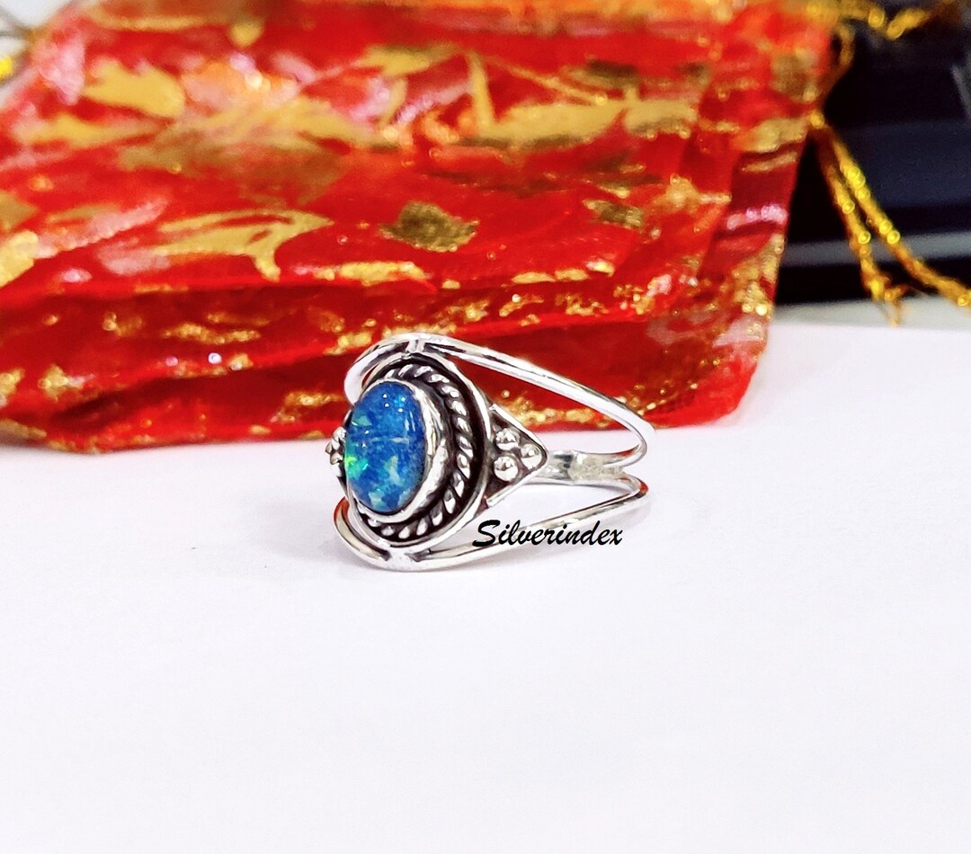 オーストラリア産オパール925スターリングシルバーリング、ボヘミアン