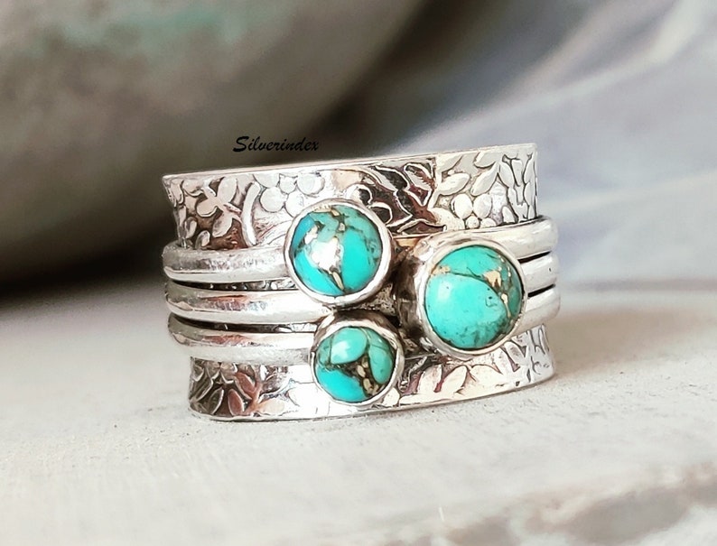 Details about   Copper Turquoise  Statement 925 Sterling Silver Spinner Ring 