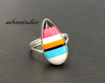 Multi Color Candy Composite Pear Shape Ring, Sterling Silver Handmade Jewelry ~ Gift For Mom