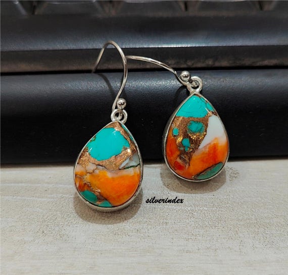 Boucles D'oreilles En Argent 925 Avec Turquoise Naturelle - Fait Main En Inde - Neuf