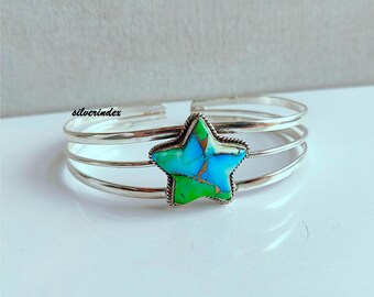 Peacock Dahlia Turquoise Star Bangle, 925 Sterling Silver