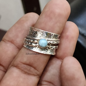 Larimar Ring, Spinner Ring ,925 Silver Ring, Gemstone Ring, Handmade Ring, Fidget Ring, Worry Ring, Women Ring, Gift For Her