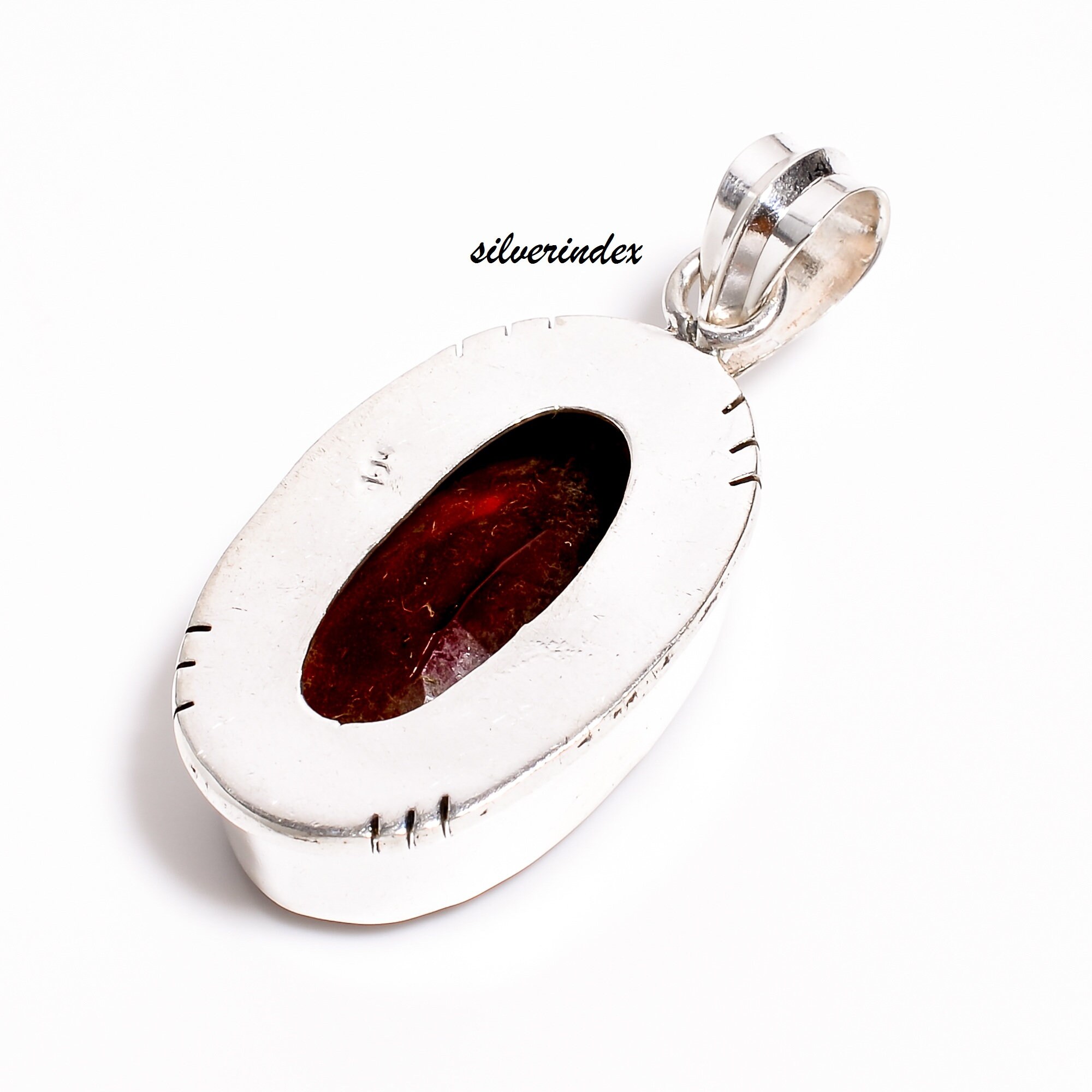 Pendentif Ovale Art Déco En Argent 925 - Grenat Et Marcassite - Neuf Avec étiquettes - Longueur 18 Pouces