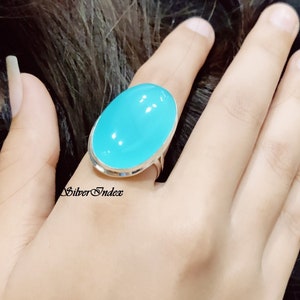 18x30 Aqua Chalcedony Sterling Silver Ring, Big Oval Gemstone Ring, Boho Statement Ring For Women, Chalcedony Jewelry wedding Gift For Her