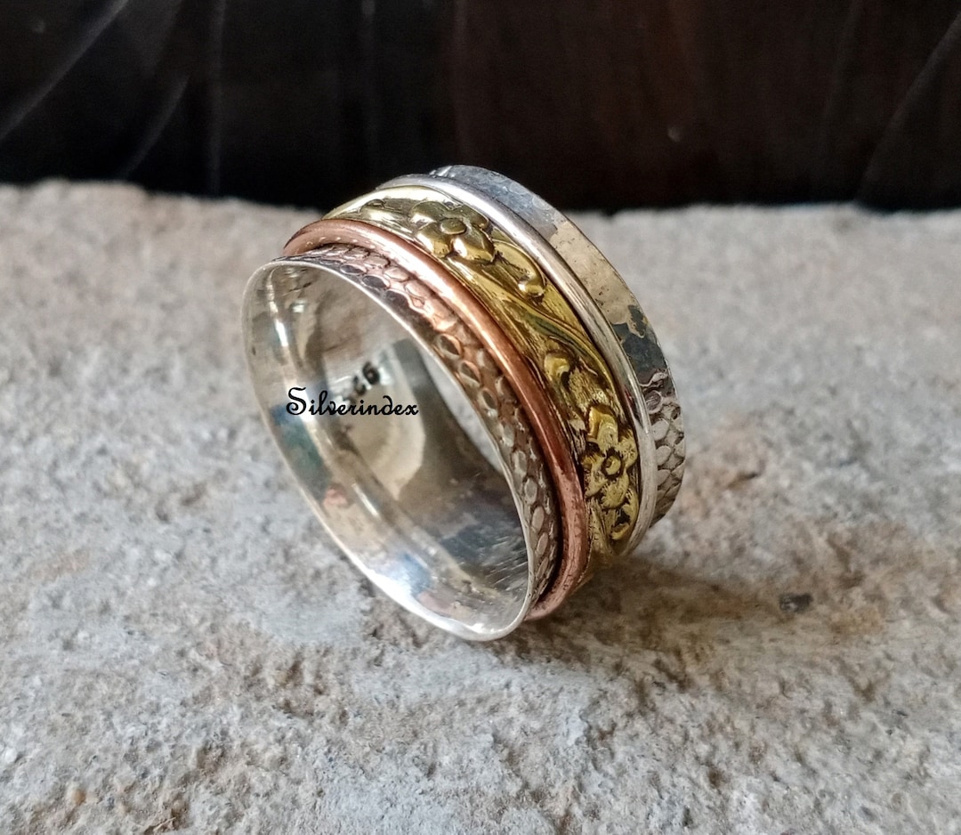 Handmade Sterling Silver Spinner Ring: Wide Band Texture Meditation ...
