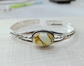 Honey Dahlia Turquoise Gemstone Bangle, 925 Sterling Silver Handmade Bracelet * Cuff Bangle * Women Jewelry