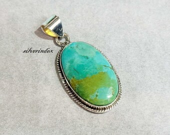 Oval Mohave Turquoise Gemstone Pendant :925 Sterling Silver Handmade Jewelry Gift For New Year