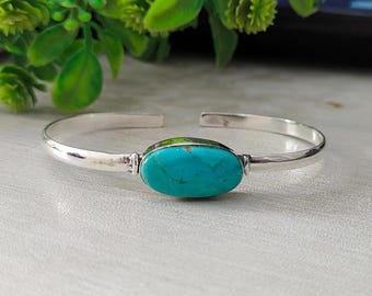 Brazalete Kingman de turquesa, joyería Mohave, plata de ley 925, pulsera para mujer, piedra preciosa de forma ovalada, regalos