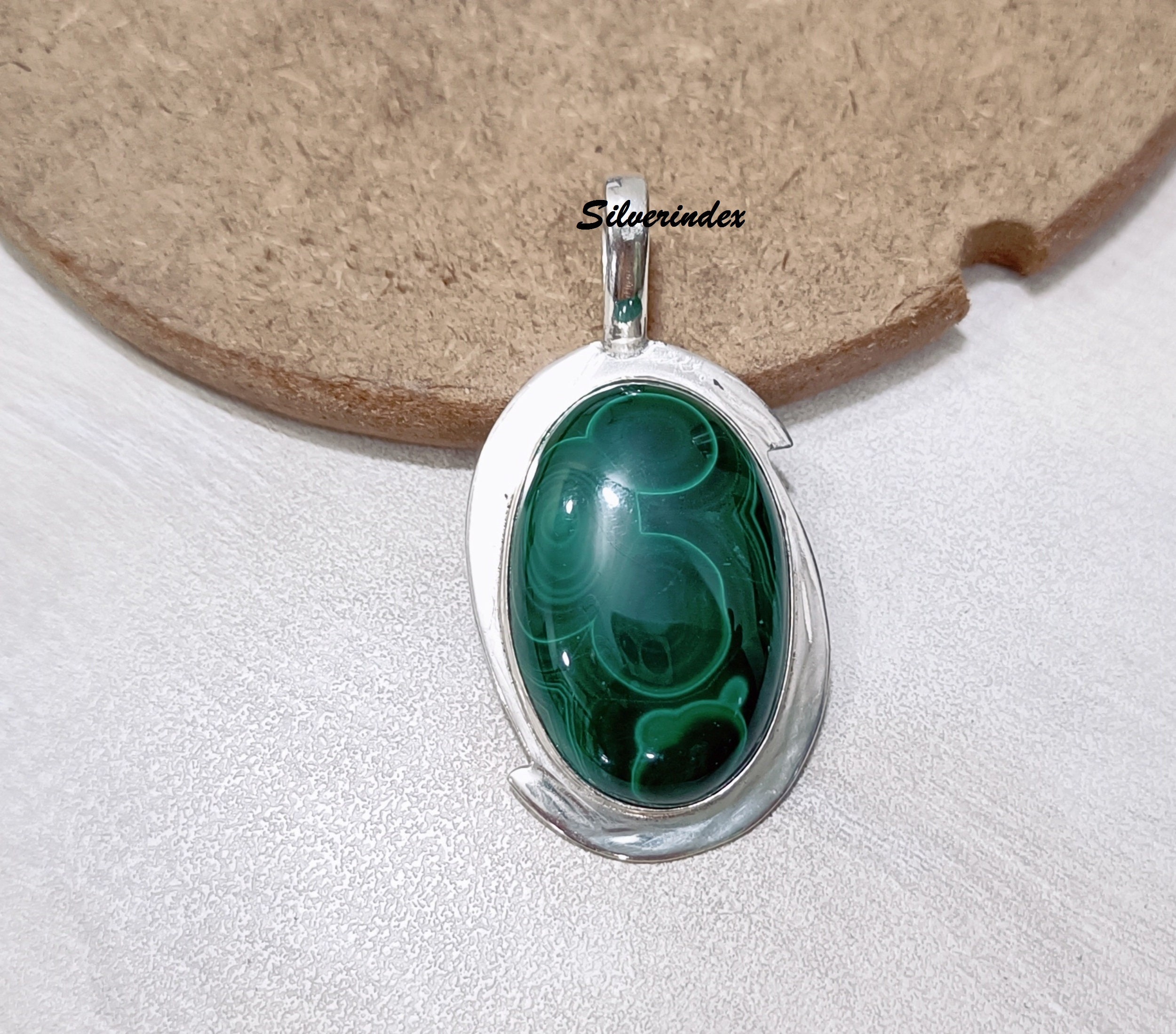 Ciondolo Con Cabochon Ovale In Malachite E Argento 925 - Ciondoli - Foto 8