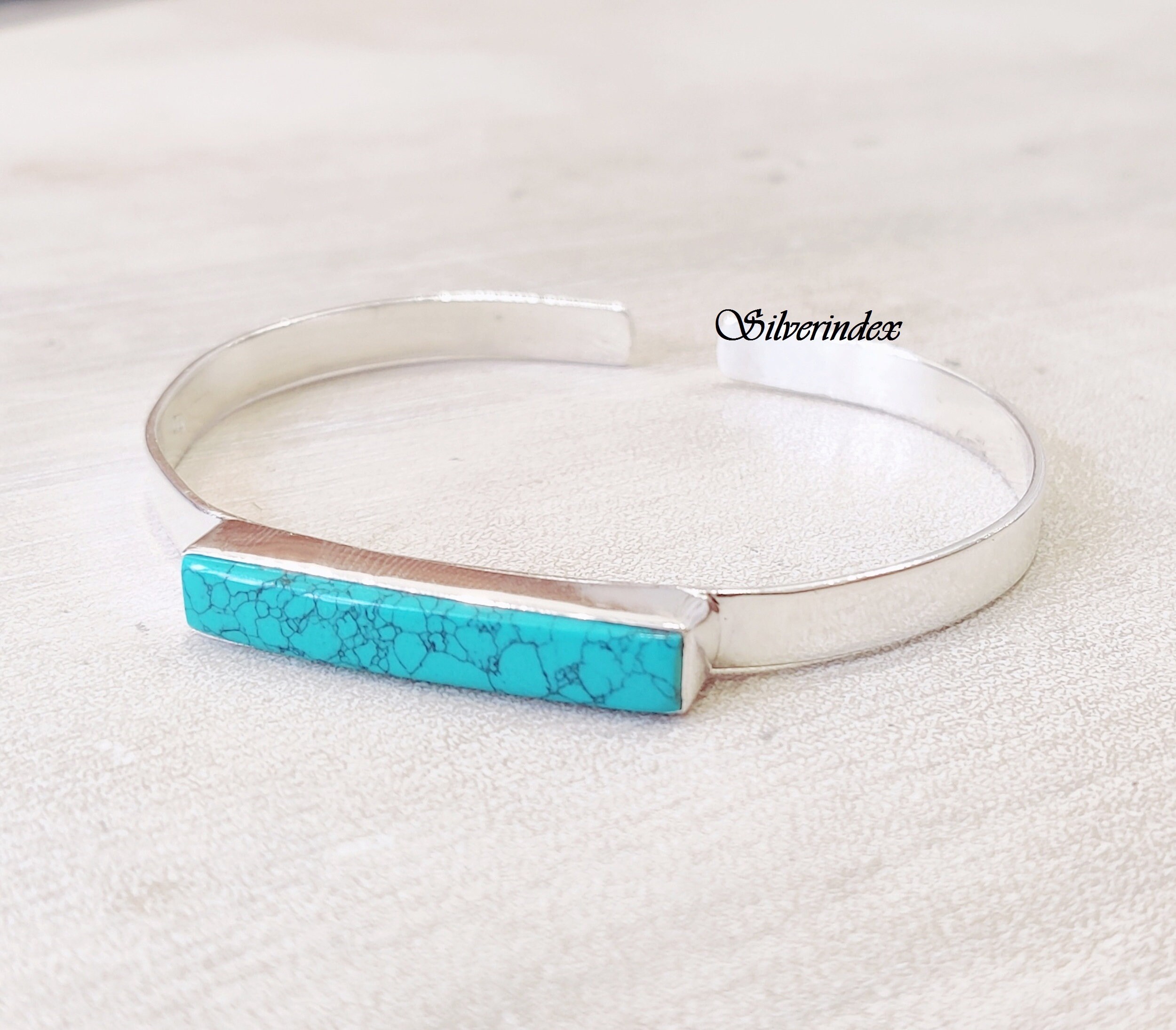 ターコイズスターリングシルバーカフバングル：調節可能なオープン