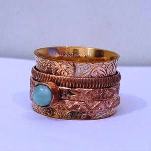 Larimar Copper Spinner Ring , Copper Wide Band  Ring, Handmade Spinner Ring, Copper Anxiety Ring , Meditation Spinner Ring, Statement Ring