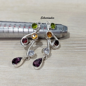 Örhängen i 925 sterlingsilver med flera stenar: Boho granat peridot