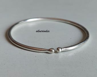 Handmade 925 Sterling Silver Ball Bangle, Minimalist