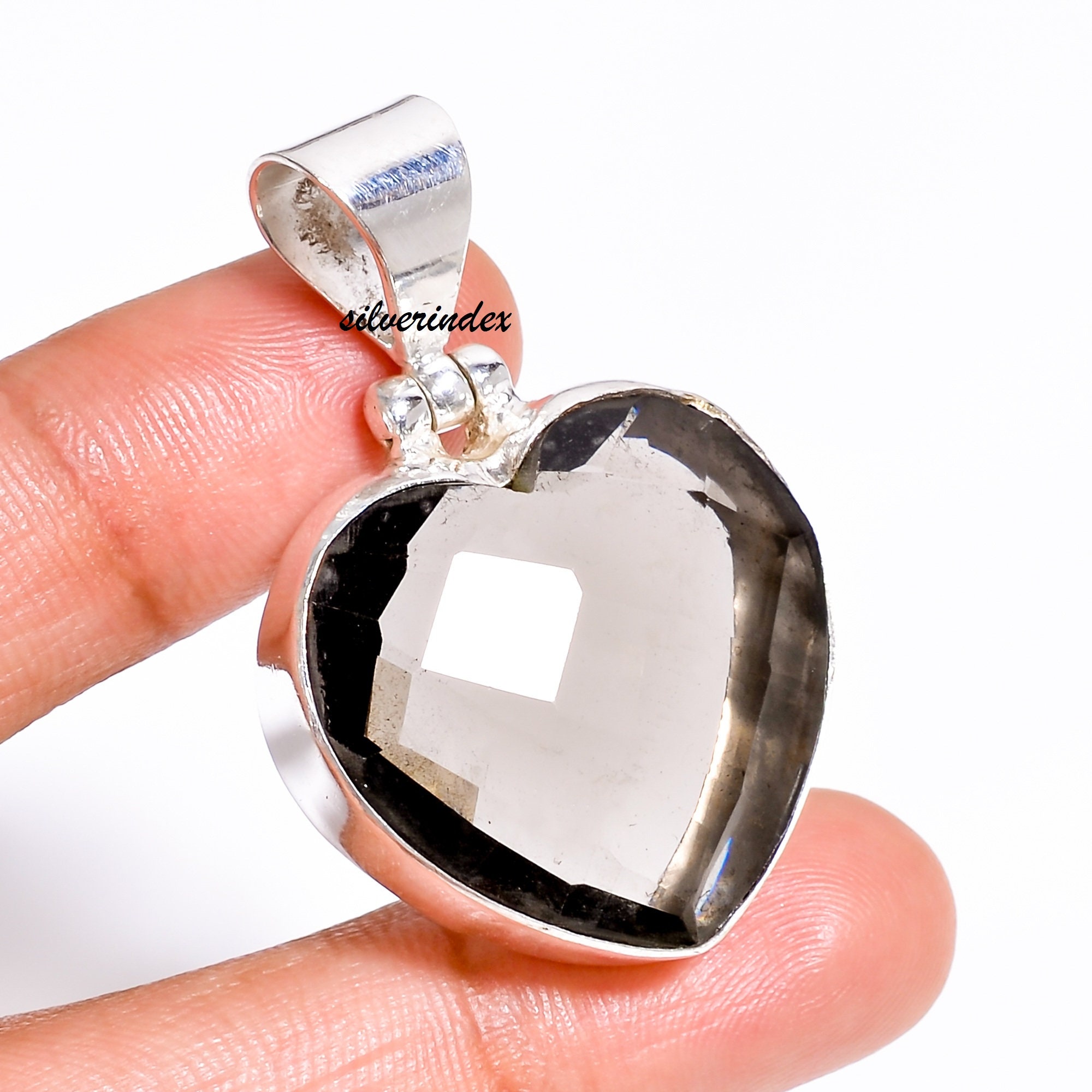 Heart Shape Smoky Quartz Pendant,925 Silver Handmade Pendant