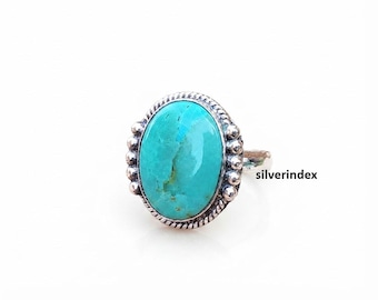 Kingman Mohave Turquoise Ring, 925 Sterling Silver, Oval Shape Gemstone Ring, Designer Handmade Jewelry