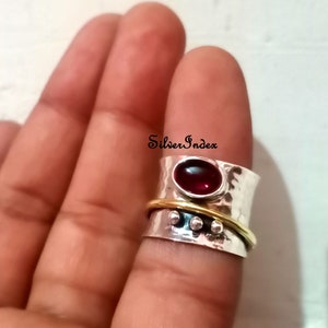 Garnet Ring, 925 Silver Ring, Handmade Ring, Spinner Ring, Fidget Ring, Worry Ring, Thumb Ring, Spinner Ring For Women, Gift For Her