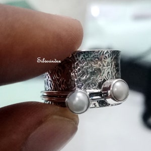 Perlenring, Spinnerring, 925er Silberring, Daumenring, Zweibandring, Sorgenring, handgemachter Ring, Boho-Ring, Frauenring, Geschenk für sie