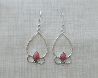 Rhodonite Gemstone Earrings, Boho 925 Sterling Silver Earrings, Handmade Jewelry , Gift For Birthday