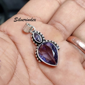 Natural Amethyst Pendant-Handmade Silver Pendant-925 Sterling Silver Pendant-Designer Teardrop Amethyst Pendant-Anniversary Pendant