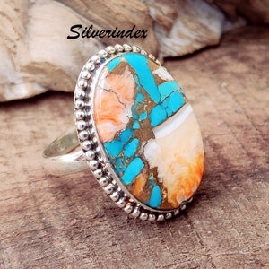 Oyster Copper Turquoise Ring, 925 Silver Ring, Antique Band Ring, Oyster Jewelry, Handmade Ring, Women Ring, Vintage Ring, Gift For Her