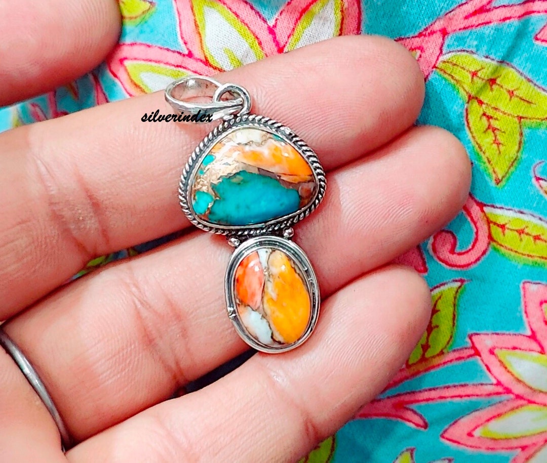 Spiny Oyster Copper Turquoise Pendant** Two Gemstone Necklace