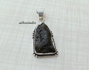 Raw Moldavite Gemstone Pendant * 925Sterling Silver Handmade Jewelry *Pendant For Women ~Valentine Day Gift