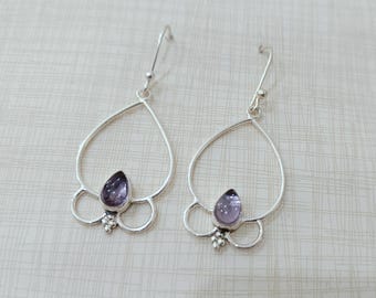 Pear Amethyst Gemstone : 925 Sterling Silver Earrings, Bohemian Dangle Earrings * Antique Earring * Birthday Gift