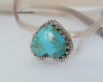 Mohave Turquoise Heart Shape Gemstone Ring ~ Handmade 925 Sterling Silver Band