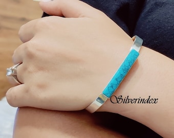 ターコイズスターリングシルバーカフバングル：調節可能なオープン
