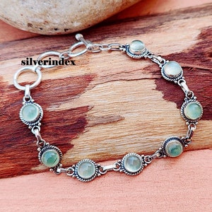 Sterling Silber Runde Form Prehnit Armband, Draht gewickelt Prehnit Link Armband, Edelstein Armband für Frauen, handgemachte Armband Schmuck