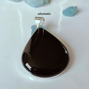 Black Onyx Large Sterling Silver Necklace,  Pear Black Onyx Gemstone Jewelry, Handmade Jewelry, Pendant for Women   Christmas Gifts