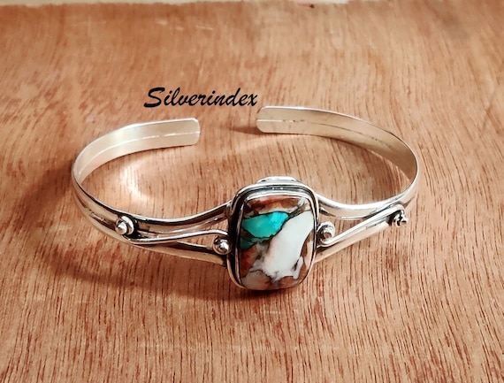 オイスターターコイズ 925スターリングシルバーバングル 調節可能な