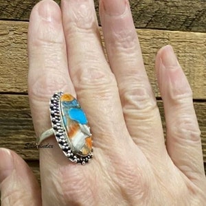 Spiny Oyster Copper Turquoise Ring, Sterling Silver Ring, Handmade Oyster Ring, Oval Oyster Ring, Beautiful Turquoise Ring  Gift For Women