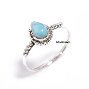Larimar Ring, 925 Silver Band Ring, Handmade Ring, Mini Designer Boho Ring, Pear Gemstone Ring, Christmas Gift For Love, Larimar Jewelry