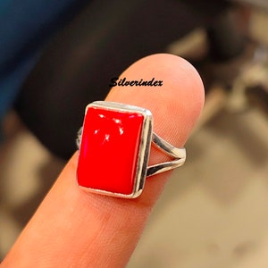Red Coral Ring, Coral Ring, 925 Silver Ring, Handmade Ring, Coral Jewelry, Personalize Gifts For Mom, Gemstone Coral Ring For Valentines Day