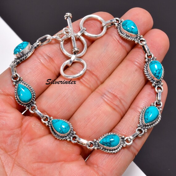 Bracciale Regolabile In Argento 925 Con Pietra Di Luna E Turchese