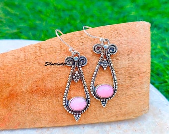Örhängen i sterlingsilver med rosa opal, bohemiska hängen