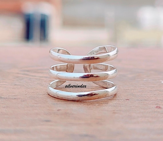 Adjustable Sterling Silver Three Layer Thumb Ring, Unisex Band