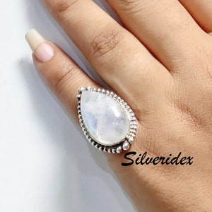 Moonstone Ring 925 Sterling  Silver Ring, Designer Ring, Gemstone  Ring, Handmade Ring, Women Ring, Pear Shape Moon Ring, Love Gift Ring...